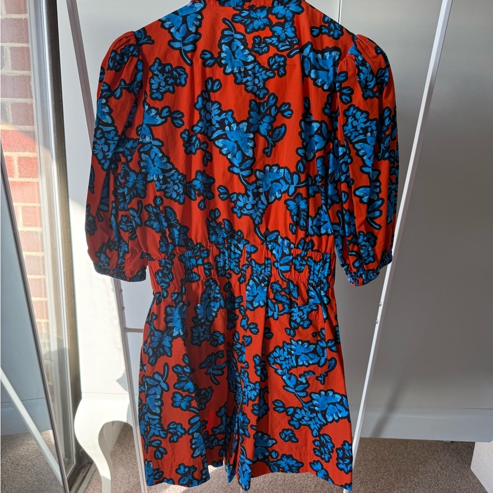 HUNTER BELL Orange Blue Romper with Blue Floral Print